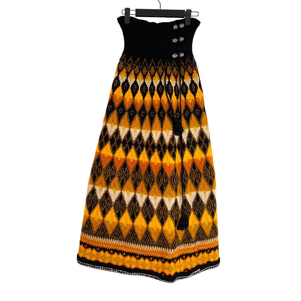 Hand-Knit Geometric A-Line Maxi Skirt - Black & Gold